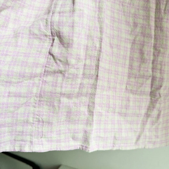 Madewell Pink Plaid Linen Blend Puff Sleeve Summer Top Blouse 3X - Picture 8 of 10